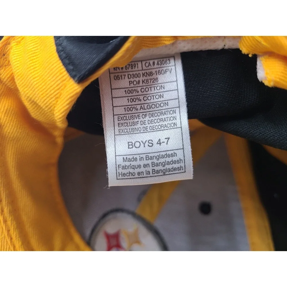 Youth 4-7 Pittsburgh Steelers NFL Team Apparel Adjustable Hat Cap Boy Girl Black